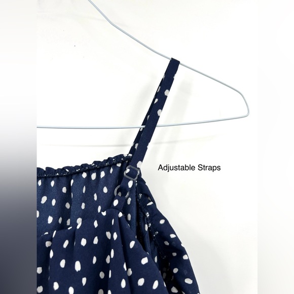 A. Byer Navy Polka Dot Off the Shoulder Long Sleeve Blouse Size Large - Picture 5 of 14